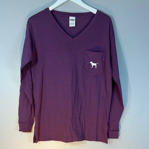 Pink Victoria’s Secret Purple V-Neck Long Sleeve Shirt with Dog Logo Size S